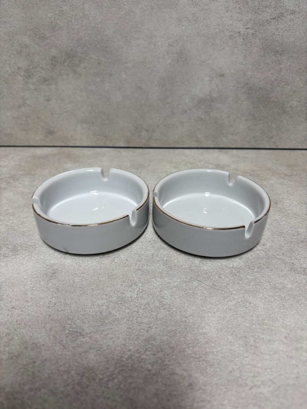 White Ceramic Ashtray with Gold Rim - Set of 2